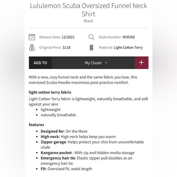 M/L Black Lululemon oversized funnel neck scuba - Picture 4 of 4